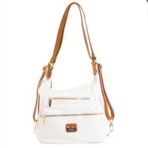 NWT Valentina White Italian Leather Convertible crossbody,Shoulder, Backpack Bag